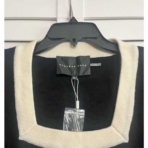 Endless Rose Knit Sweater Mini Dress Contrast Trim Size Medium - Picture 6 of 9